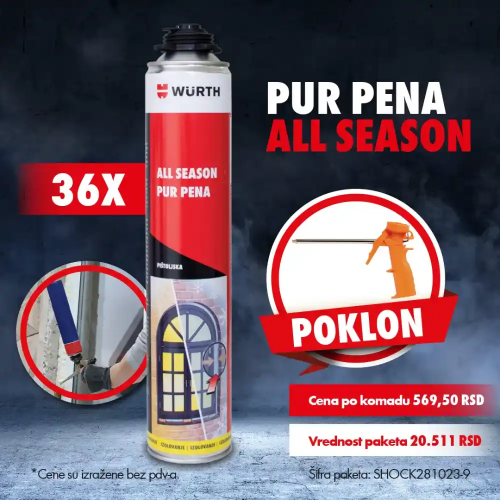 Fotografija 36 x All season pur pena, pištoljska 880ml + POKLON 