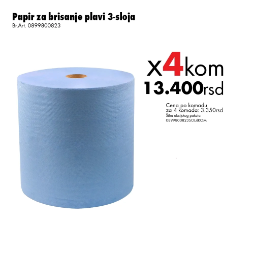 Fotografija 4x Papir za brisanje plavi 3-sloja, 1000 listova