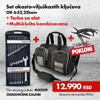 Fotografija Set Red Stripe okasto-viljuš. ključ.+torba+klešta