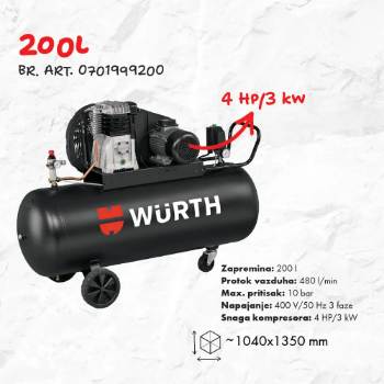 Wurth kompresor klipni 200l - 480l/min