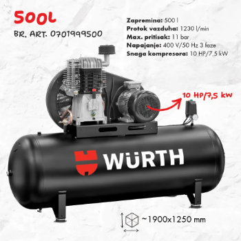 Wurth kompresor klipni 500l - 1230l/min