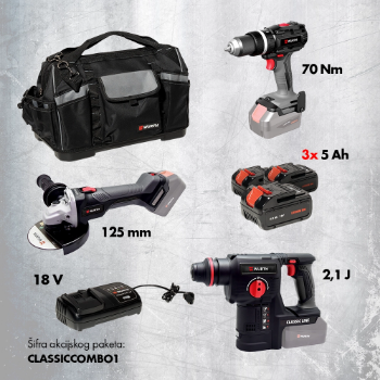 Bušilica + SDS + Brusilica + 3x5Ah