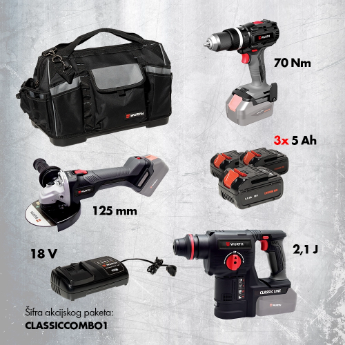 Bušilica + SDS + Brusilica + 3x5Ah