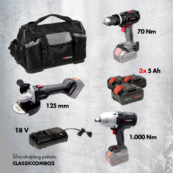 Bušilica +bruslica + Udarni 1000Nm + 3x5Ah