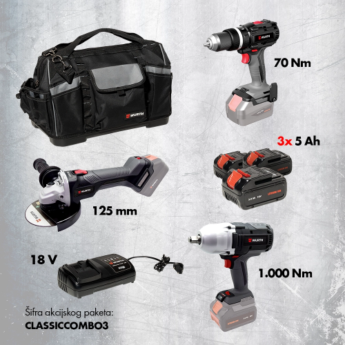 Bušilica +bruslica + Udarni 1000Nm + 3x5Ah