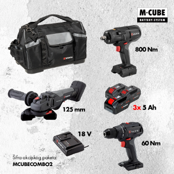 Bušilica + Udarni odvijač 800Nm 1/2"+ Brusilica + 3x5Ah