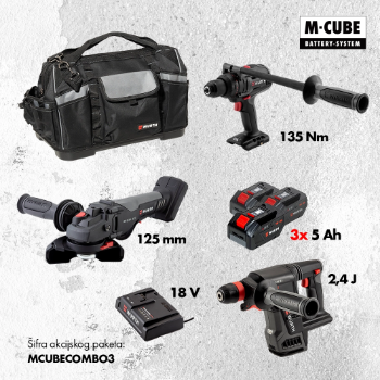 POWER Bušilica + SDS + Brusilica + 3x5Ah