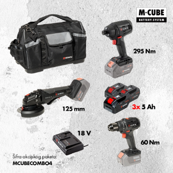 Bušilica + Udarni odvijač 1/4" 259 Nm+ Brusilica + 3x5Ah