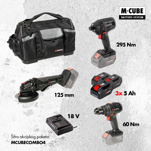 Bušilica + Udarni odvijač 1/4" 259 Nm+ Brusilica + 3x5Ah